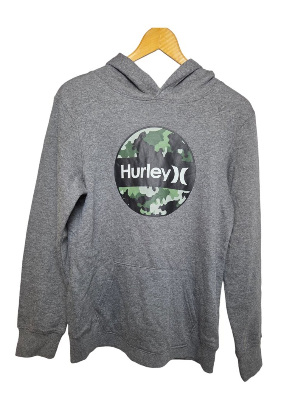 Hurley Boys XL 18/20 Gray Camo Circle Logo Fleece Pullover Hoodie Sweatshirt